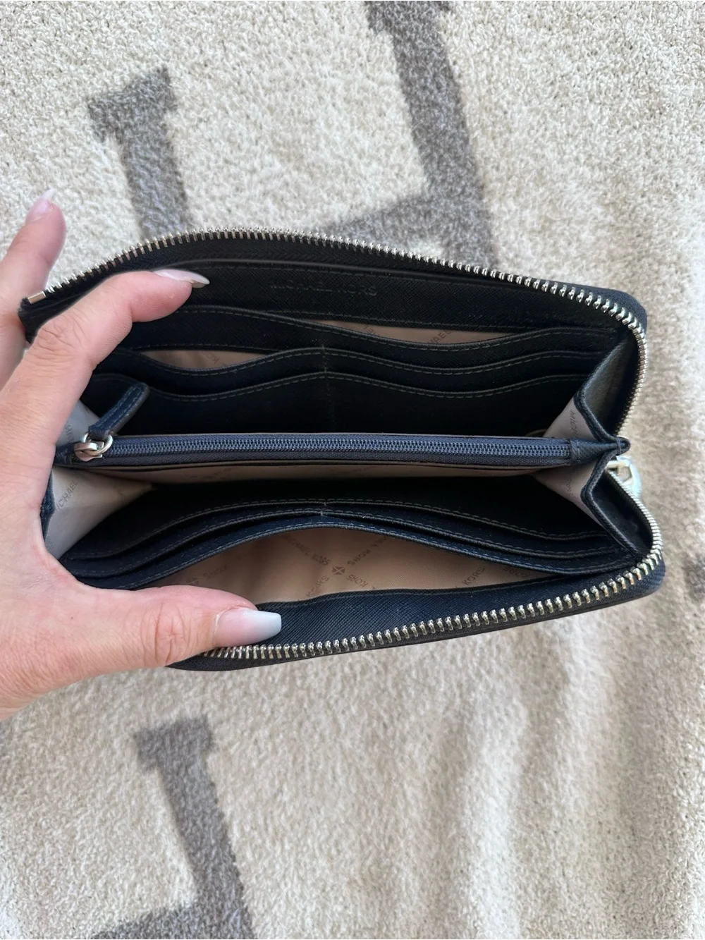 Michael Kors Black Logo-Print Zip Wallet with Gold Hardware